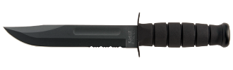 Picture of Full Size Partially Serrated Black KA-BAR® With Black Leather Sheath
