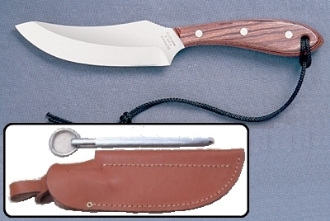 Picture of Grohmann R100SS - #100 | Rosewood | Stainless Steel | Leather Sheath with Pouch with Sharpening Steel
