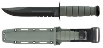Picture of Partially Serrated Foliage Green KA-BAR® With Glass-Filled Nylon Sheath