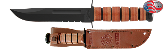Picture of Partially Serrated USMC Combat Knife with Leather Sheath by KA-BAR®