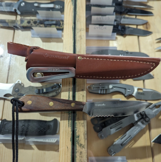 Picture of Grohmann R3SWM - #3 | Rosewood | Serrated Stainless Steel | Leather Sheath with Marlin Spike and Shackler Tool